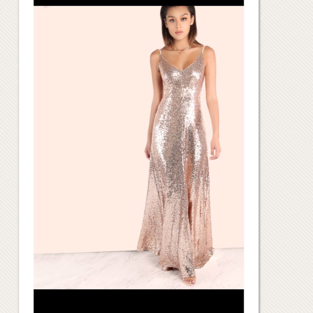 Sequin open back Rose gold maxi dress